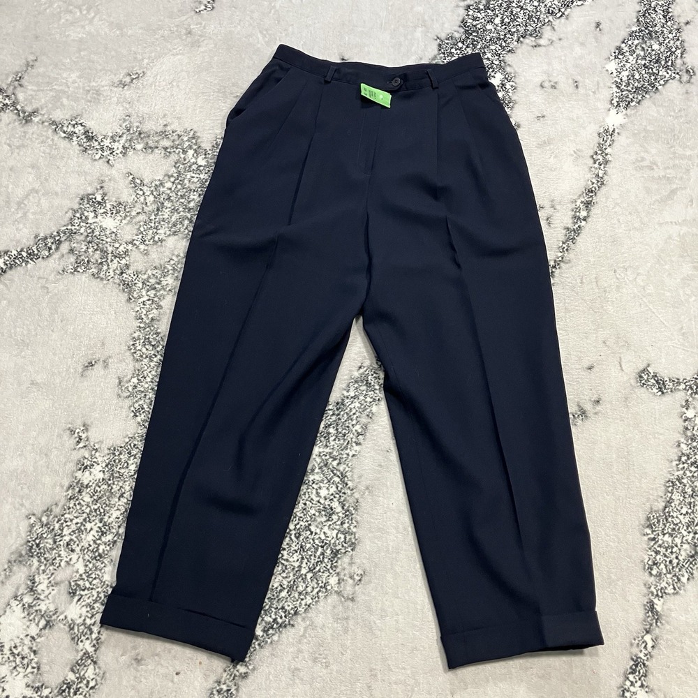 Lauren Ralph Lauren Wool Trousers Women 12 Navy USA Tailored Pants‎ Vtg